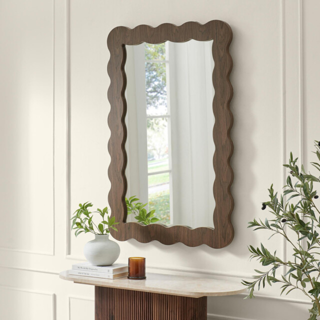 Wiggle Walnut Wood Long Rectangle 120x80cm Wall Mirror - image 1