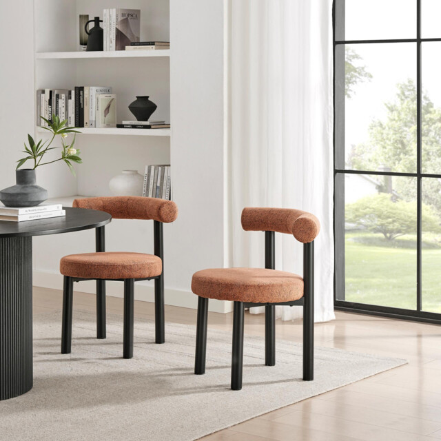 2x Isola Terracotta Orange Fabric Dining Chairs Black Legs - image 1