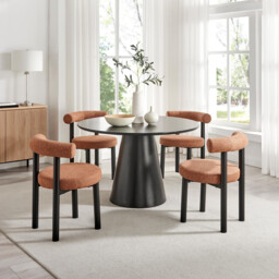2x Isola Terracotta Orange Fabric Dining Chairs Black Legs - thumbnail 4