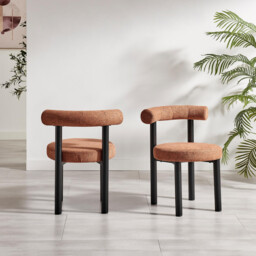 2x Isola Terracotta Orange Fabric Dining Chairs Black Legs - thumbnail 3