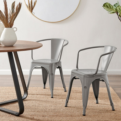 2x Colton Grey 'Tolix' Style Metal Dining Chairs with Arms - image 1