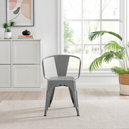 2x Colton Grey 'Tolix' Style Metal Dining Chairs with Arms - thumbnail 4