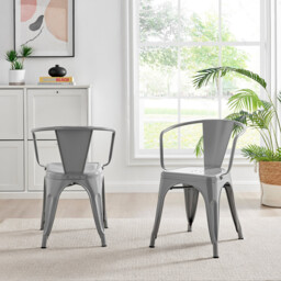 2x Colton Grey 'Tolix' Style Metal Dining Chairs with Arms - thumbnail 3