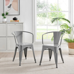 2x Colton Grey 'Tolix' Style Metal Dining Chairs with Arms - thumbnail 2