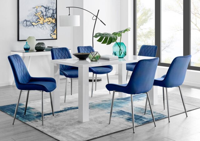 Pivero 6 White Dining Table and 6 Pesaro Silver Leg Chairs - image 1