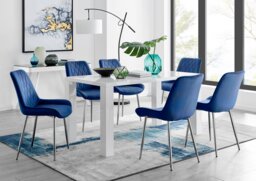 Pivero 6 White Dining Table and 6 Pesaro Silver Leg Chairs - thumbnail 1