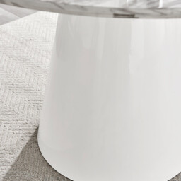 Palma White Marble Effect Round Dining Table & 4 Pesaro Black Leg Velvet Chairs - thumbnail 4