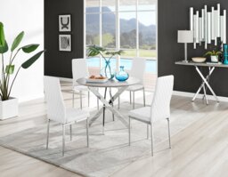 Novara Grey Concrete Effect Round Dining Table & 4 Milan Chrome Leg Chairs - thumbnail 1
