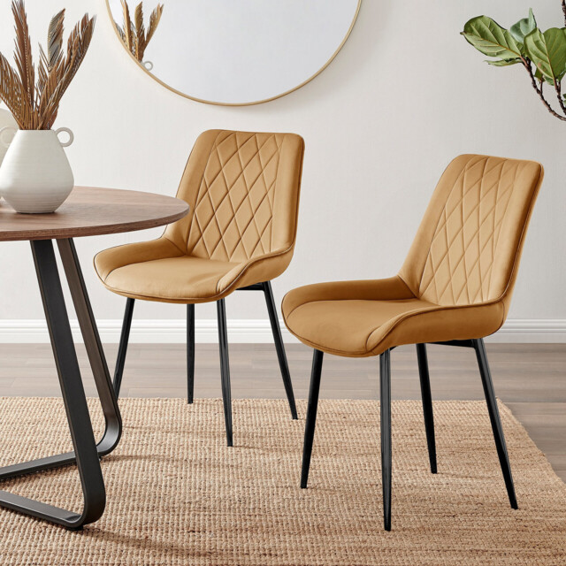 2x Pesaro Mustard Velvet Dining Chairs Black Legs - image 1
