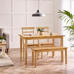 Salcombe Extending Oak Effect Wooden Table with 2 Whitby Chairs & 1 Small Bench