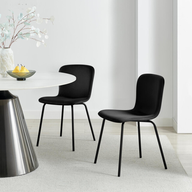 2x Asti Black Velvet Dining Chairs - image 1