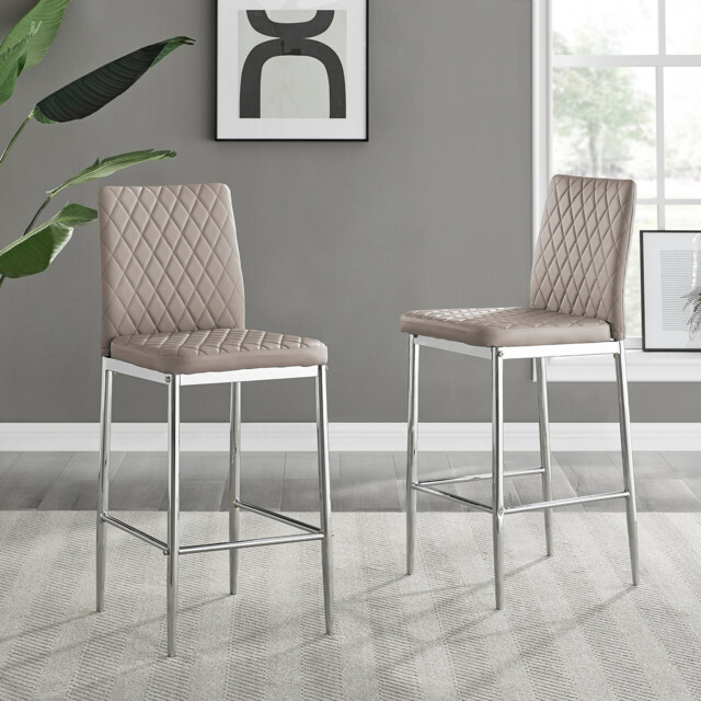 2x Milan Cappuccino Beige Faux Leather Counter Stools Silver Legs - image 1