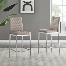 2x Milan Cappuccino Beige Faux Leather Counter Stools Silver Legs - thumbnail 1