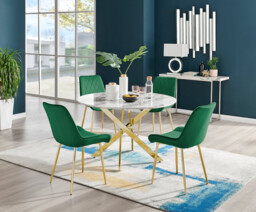 Novara White Marble Gold Leg 120cm Round Dining Table & 4 Pesaro Gold Leg Chairs - thumbnail 2