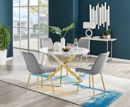 Novara White Marble Gold Leg 120cm Round Dining Table & 4 Pesaro Gold Leg Chairs - thumbnail 3