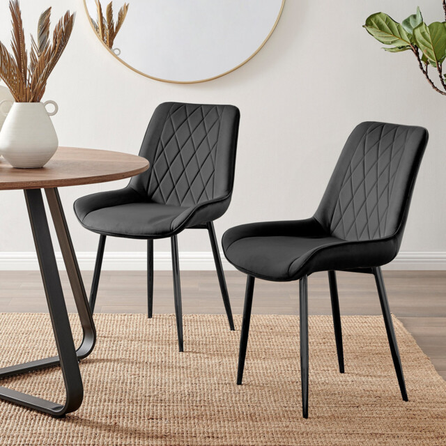 2x Pesaro Black Velvet Dining Chairs Black Legs - image 1