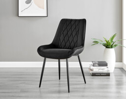 2x Pesaro Black Velvet Dining Chairs Black Legs - thumbnail 2