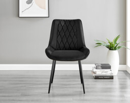2x Pesaro Black Velvet Dining Chairs Black Legs - thumbnail 3