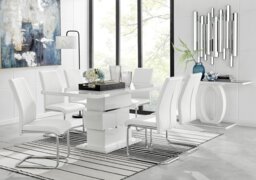 Apollo Rectangle Chrome High Gloss White Dining Table And 6 Lorenzo Chairs Set