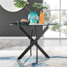 Novara Round Glass and Black Metal 4 Seater Dining Table - thumbnail 1