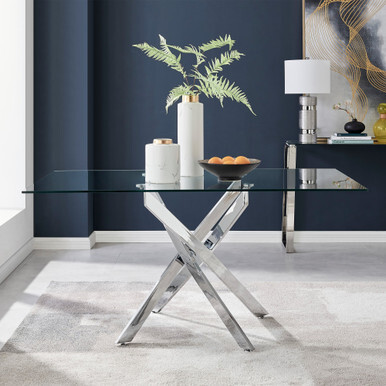 Leonardo Rectangular Glass and Silver Metal 6 Seater Dining Table - image 1