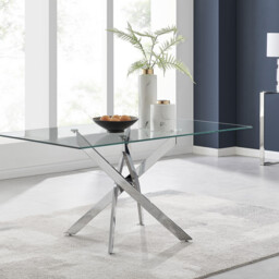 Leonardo Rectangular Glass and Silver Metal 6 Seater Dining Table - thumbnail 1