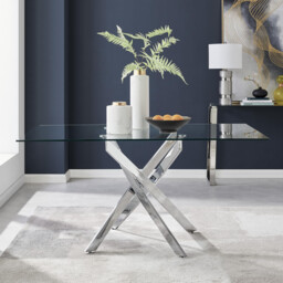 Leonardo Rectangular Glass and Silver Metal 6 Seater Dining Table - thumbnail 2