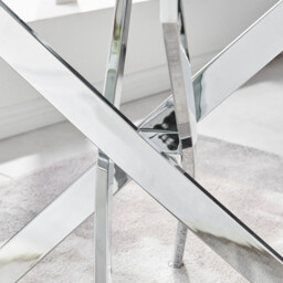 Leonardo Rectangular Glass and Silver Metal 6 Seater Dining Table - thumbnail 4