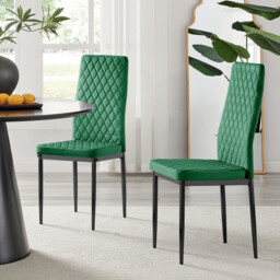 4x Milan Green Hatched Velvet Dining Chairs Black Legs - thumbnail 1