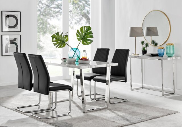 Kylo White Marble Effect Dining Table & 4 Lorenzo Chairs - image 1