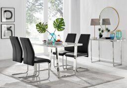 Kylo White Marble Effect Dining Table & 4 Lorenzo Chairs