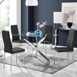 Leonardo Glass And Chrome Metal Dining Table And 4 Milan Chairs Set - thumbnail 1