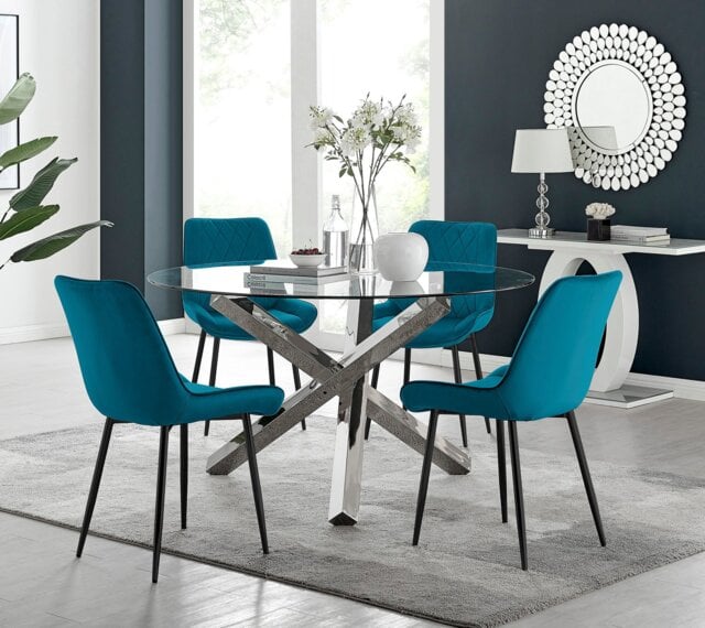 Vogue Round Dining Table and 4 Pesaro Black Leg Chairs - image 1