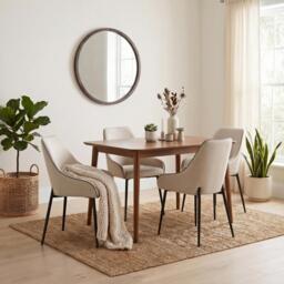 Lynton Walnut Effect Wood Dining Table with 4 Cream Beaumont Chairs - thumbnail 1