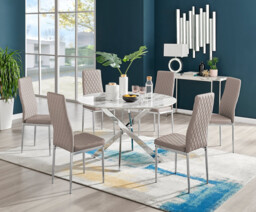 Novara White Marble 120cm Round Dining Table & 6 Milan Chrome Leg Chairs - thumbnail 2