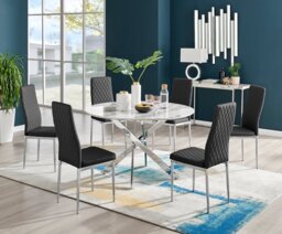 Novara White Marble 120cm Round Dining Table & 6 Milan Chrome Leg Chairs - thumbnail 1