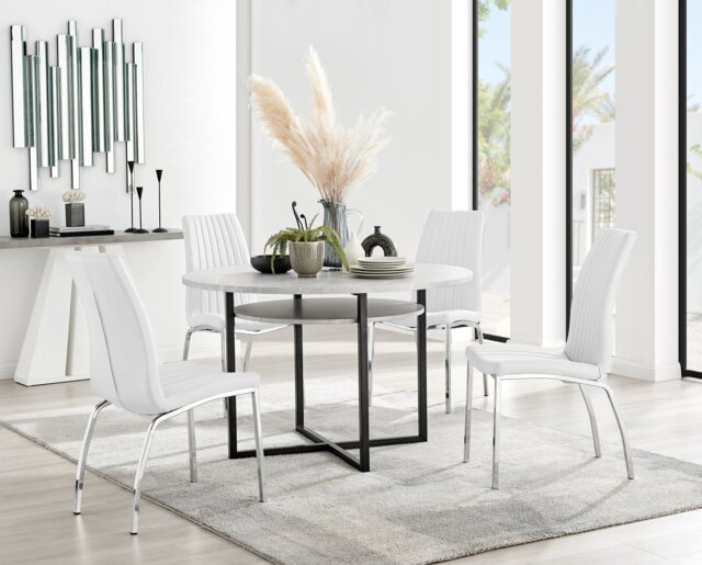 Adley Grey Concrete Effect Storage Dining Table & 4 Isco Chairs - image 1