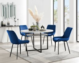 Adley Grey Concrete Effect Storage Dining Table & 4 Pesaro Black Leg Chairs - thumbnail 1