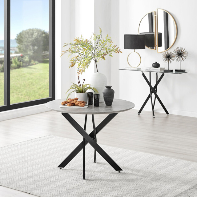 Novara Round Concrete Effect and Black Metal 4 Seater Dining Table - image 1