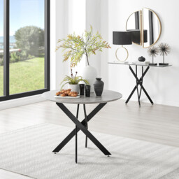 Novara Round Concrete Effect and Black Metal 4 Seater Dining Table - thumbnail 1
