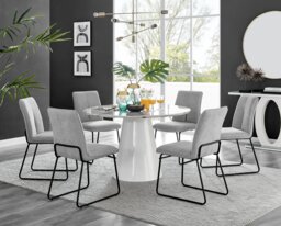 Palma White Marble Effect Round Dining Table & 6 Halle Black Leg Chairs - thumbnail 1