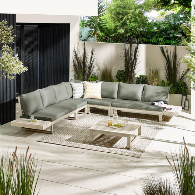 Brisa Limewash Wood & Grey 8 Seat Garden Sofa Set - image 1