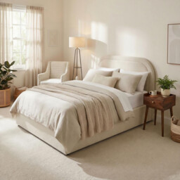 Freja Beige Boucle Fabric Ottoman King Size Bed Frame - thumbnail 1