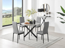 Novara Grey Concrete Effect Black Leg Round Dining Table & 4 Milan Black Leg Chairs - thumbnail 3