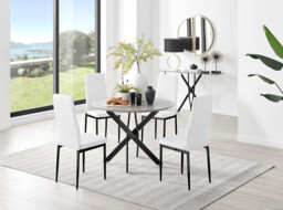 Novara Grey Concrete Effect Black Leg Round Dining Table & 4 Milan Black Leg Chairs - thumbnail 4