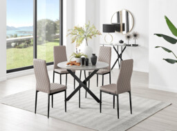 Novara Grey Concrete Effect Black Leg Round Dining Table & 4 Milan Black Leg Chairs - thumbnail 2
