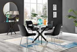 Novara Black Leg Round Glass Dining Table & 4 Pesaro Silver Chairs - thumbnail 1