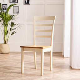 2x Whitby Cream and Oak Solid Wood Dining Chairs - thumbnail 2