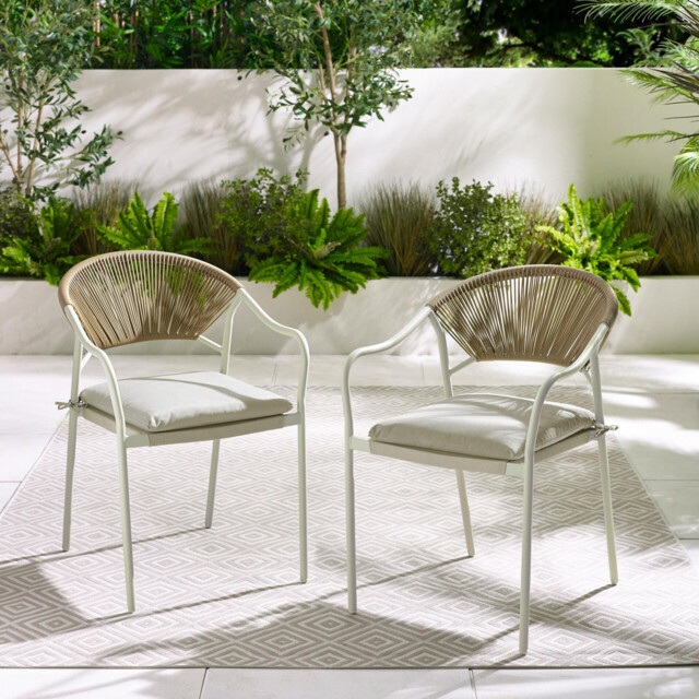 2x Elba Cream & Rattan Garden Dining Chairs - image 1