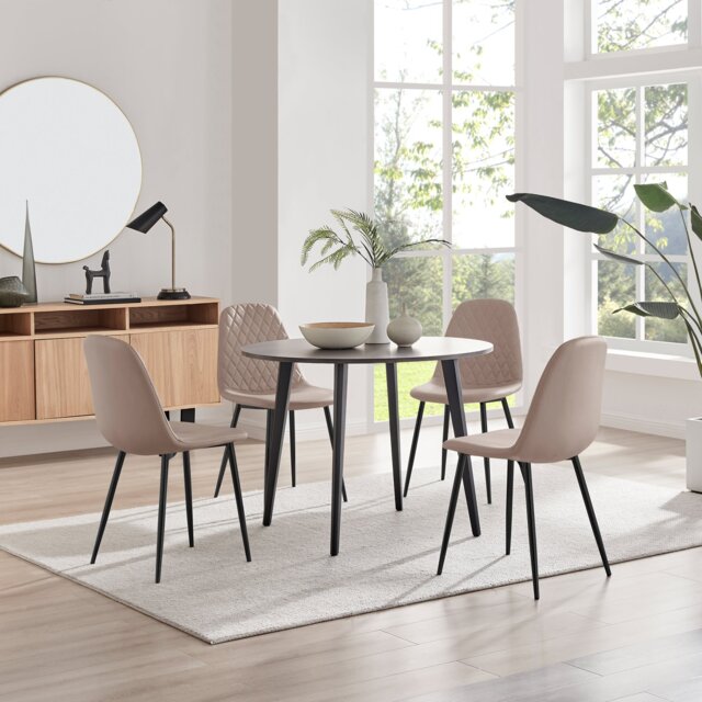Koko Walnut Effect Round Dining Table & 4 Corona Black Leg Chairs - image 1